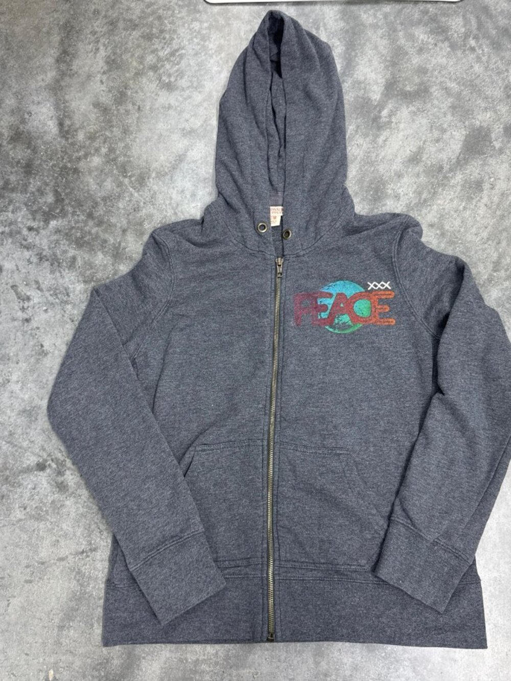 MOSSIMO SUPPLY CO hoodie charcoal gray peace graphic zip medium